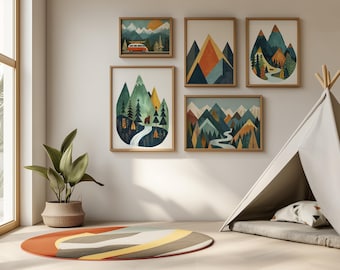 Boy Room Prints Mountain Kids Art Woodland Nursery Decor Boys Room Wall Art Adventure Theme Nursery Woodland Kids Room Nautical Camping Art