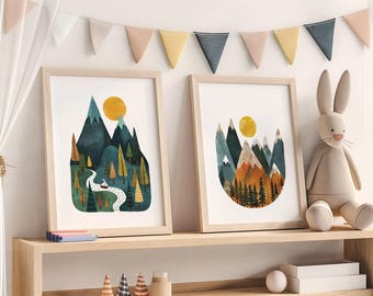 Boys Room Nursery Art Kids Mountain Prints Scandi Nursery Decor Nursery Wall Art Adventure Theme Nursery Nordic Style Boys Room Prints