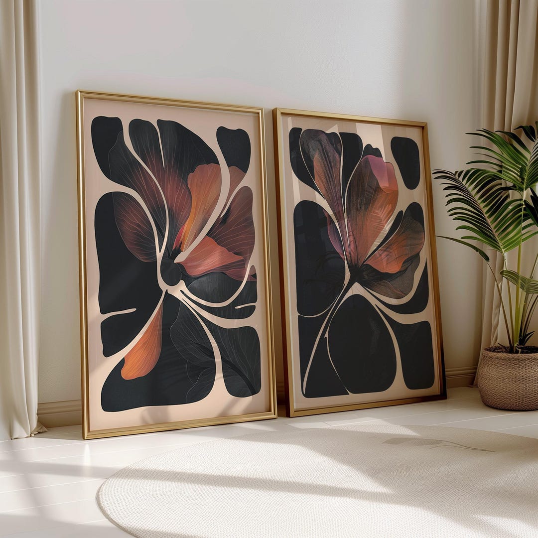 Abstract Botanical Art Floral Print Set of 2 Modern Floral Wall Art ...