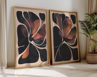 Abstract Botanical Art Floral Print Set of 2 Modern Floral Wall Art Botanical Bedroom Prints Modern Living Room Art Mid Century Home Decor