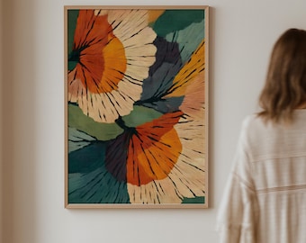 Estampe botanique abstraite, art floral moderne du milieu du siècle (téléchargement numérique)