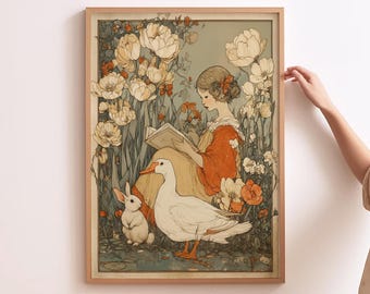Impression d'art féerique vintage pour chambre de filles, impression de fées de ferme, décoration bohème pour chambre d'enfant, art féerique pour chambre de filles, impression de fées vintage pour chambre d'enfant