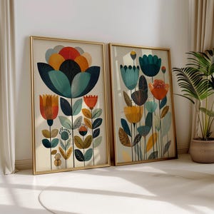 Scandinavian Art Norwegian Folk Art Floral Print Set of 2 Nordic Wall Art Norway Living Room Home Decor Scandi Bedroom Wall Art image 2