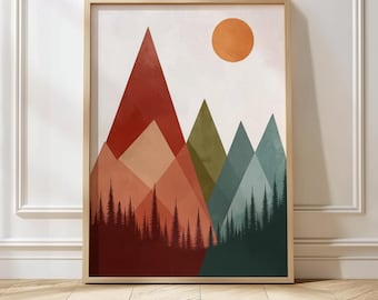 Scandinavian Mountain Art Mountain Print Tree Nursery Decor Bohemian Mountain Wall Art Adventure Theme Wall Art Nordic Style Room Prints