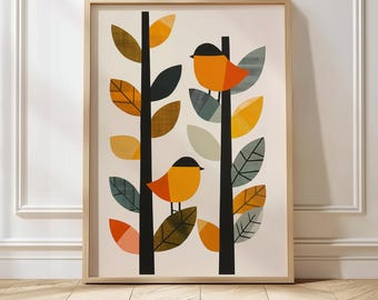 Mid-Century Vogel-Druck, Skandinavischer Vogel-Wandbild, Mid Century Modern Print, Mid-Century Modern, Vogel-Wandkunst, Mid Century-Design