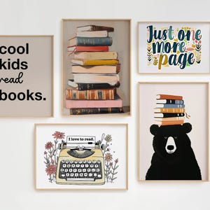 Arte mural para amantes de los libros, impresiones de lectura para habitación infantil, decoración de biblioteca, póster de lectura para niños, impresiones con cita "Solo una página más" imagen 8