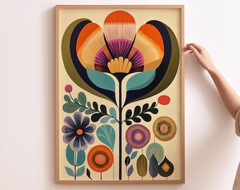 Scandinavian Art Norwegian Folk Print Scandinavian Wall Art Botanical Floral Print Nordic Home Decor Modern Flower Art