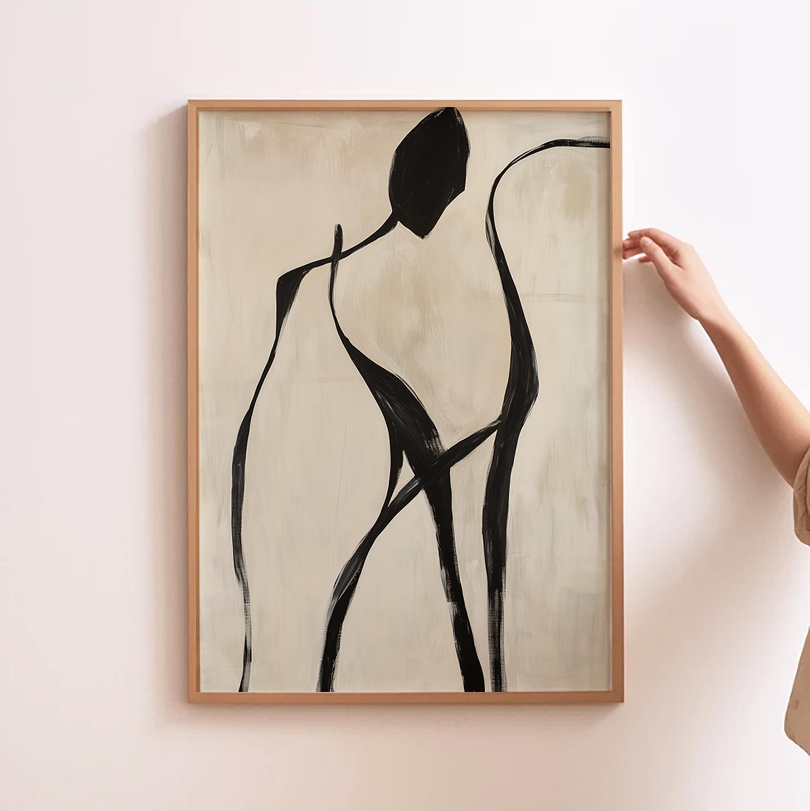 Abstract Black Line Art Modern People Print Mid Century Wall Art