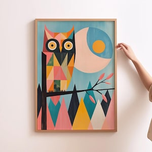 Skandinavische Eule für das Kinderzimmer, Wanddekoration fürs Kinderzimmer, Wanddeko für das Kinderzimmer und moderne Kunst