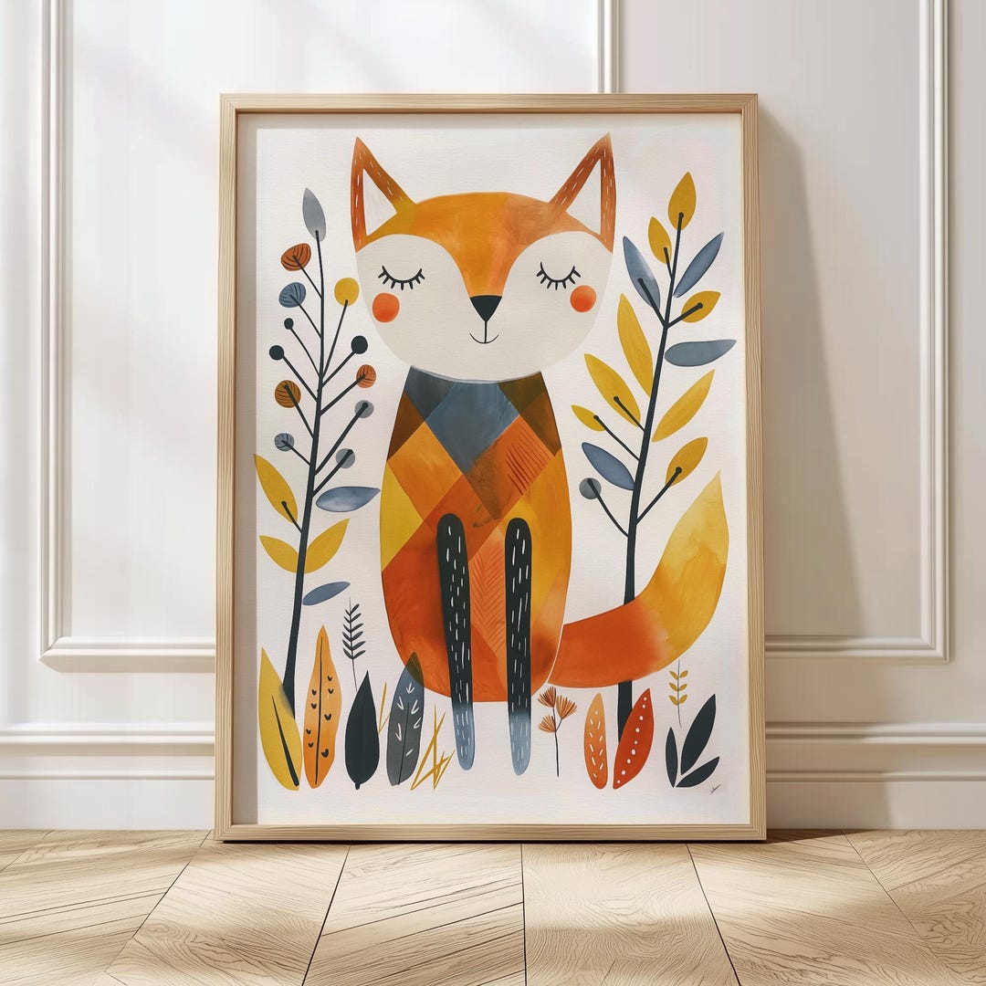 Woodland Fox Nursery Print：スカンジナビア風子供部屋アート