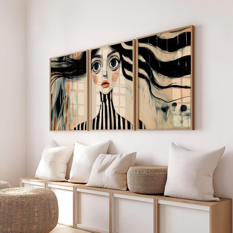 Abstract Face Art Eclectic Wall Art Surreal Colourful Prints Trendy Prints For Home Minimalist Face Wall Art Abstract Painting Big Eyes Art image 1