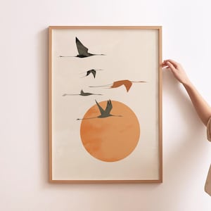Crane Wall Art Bird Print Cranes Painting Modern Wall Hanging Japanese Crane Bird Wall Art Sunset Bird Wall Decor Crane Prints