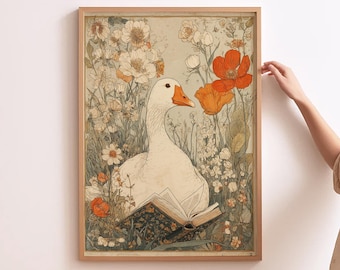 Farmhouse Goose Art Folk Nursery Print Silly Goose Poster Vintage Duck Art Farmhouse Nursery Decor Rustic Kitchen Art Goose Illustration