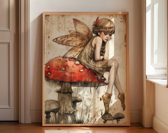Art de la fée champignon, impression de chambre de filles de fées, gravures de la forêt, décoration de chambre de fée, fée pour chambre de filles, art de la forêt, décoration de fée pour chambre de filles