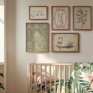 Láminas de guardería vintage Láminas de guardería con diseño de patos Arte de guardería de estilo rústico Decoración de pared con flores silvestres Láminas de guardería para niña Arte de pared vintage para habitación de bebé imagen 2