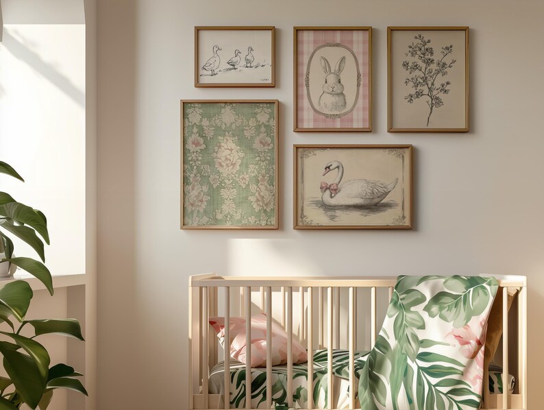 Láminas de guardería vintage Láminas de guardería con diseño de patos Arte de guardería de estilo rústico Decoración de pared con flores silvestres Láminas de guardería para niña Arte de pared vintage para habitación de bebé imagen 2