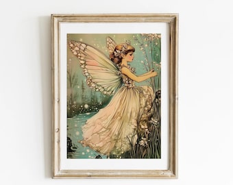 Vintage Fairy Art Fairy Girls Room Print Woodland Fairy Print Boho Nursery Decor Fairy Art For Girls Room  Vintage Fairy Prints For Nursery