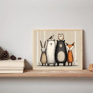 Scandinavian Woodland Art Forest Nursery Print Scandi Woodland Nursery Decor Panoramic Decor Animal Art For Baby Room Nature Nursery Art image 2
