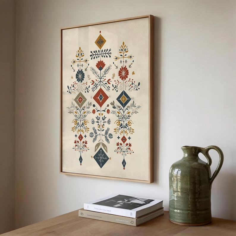 Scandinavian Art Norwegian Folk Art Floral Print Vintage Nordic Wall ...