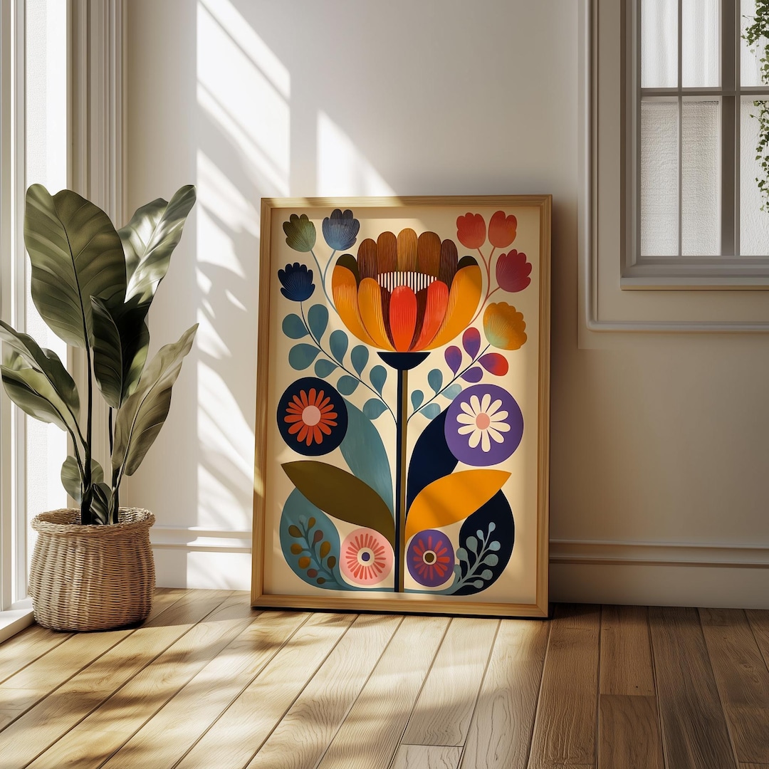 Abstract Botanical Print Floral Wall Art Mid Century Flower Poster Boho ...