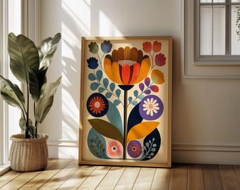 Abstrakter botanischer Druck Floral Wandkunst Mid Century Blumen Poster Boho Schlafzimmer Dekor Wohnzimmer Botanische Kunst Home Print