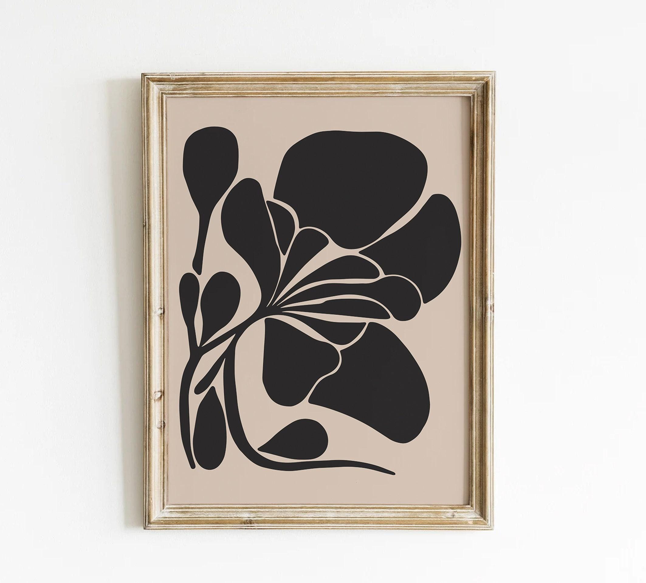 Abstract Beige and Black Painting Mid Century Wall Art Modern Beige ...