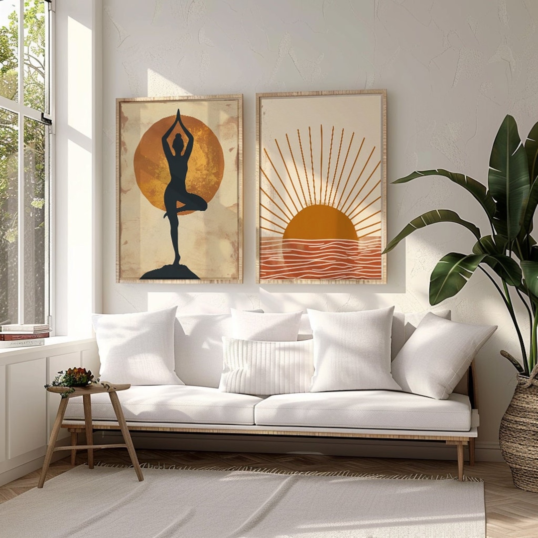 Yoga Wall Art Set of 2 Zen Yoga Prints Yoga Illustration Boho Woman ...