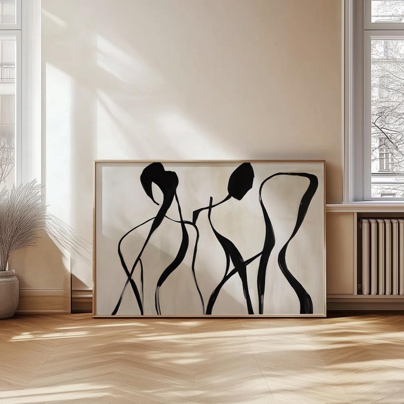 Modern Abstract Line Art Print, Minimalist Female Figure Wall Art, Mid ...