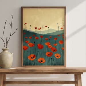 Poppy Art, Botanical Print Poster, Vintage Flower Print, Field Of Poppies, Bedroom Decor Poppy Painting