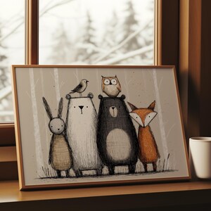Scandinavian Woodland Art Forest Nursery Print Scandi Woodland Nursery Decor Panoramic Decor Animal Art For Baby Room Nature Nursery Art image 6