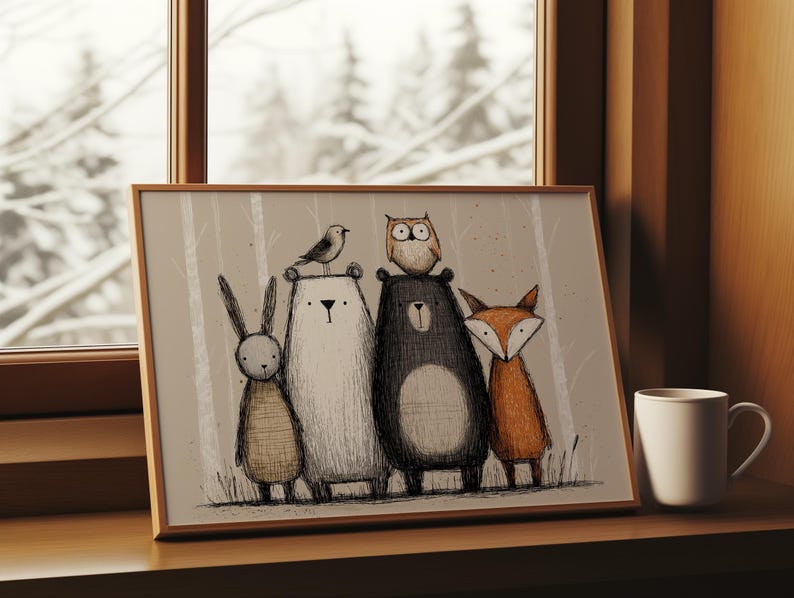 Scandinavian Woodland Art Forest Nursery Print Scandi Woodland Nursery Decor Panoramic Decor Animal Art For Baby Room Nature Nursery Art image 6