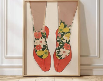 Women's Art Retro Fashion Art 60's Feminist Print Retro Shoe Poster Strong Women Art Fun Wall Art Botanical Poster Vintage Shoes Wall Art