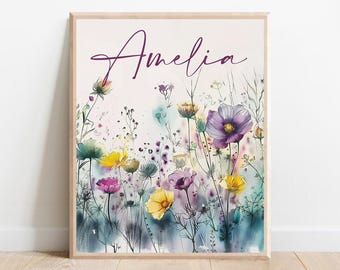 Wildflower Nursery Prints, Floral Name Nursery Wall Art, Wild Flowers Nursery Art, Girl Nursery Prints, Boho Custom Wildflower Poster