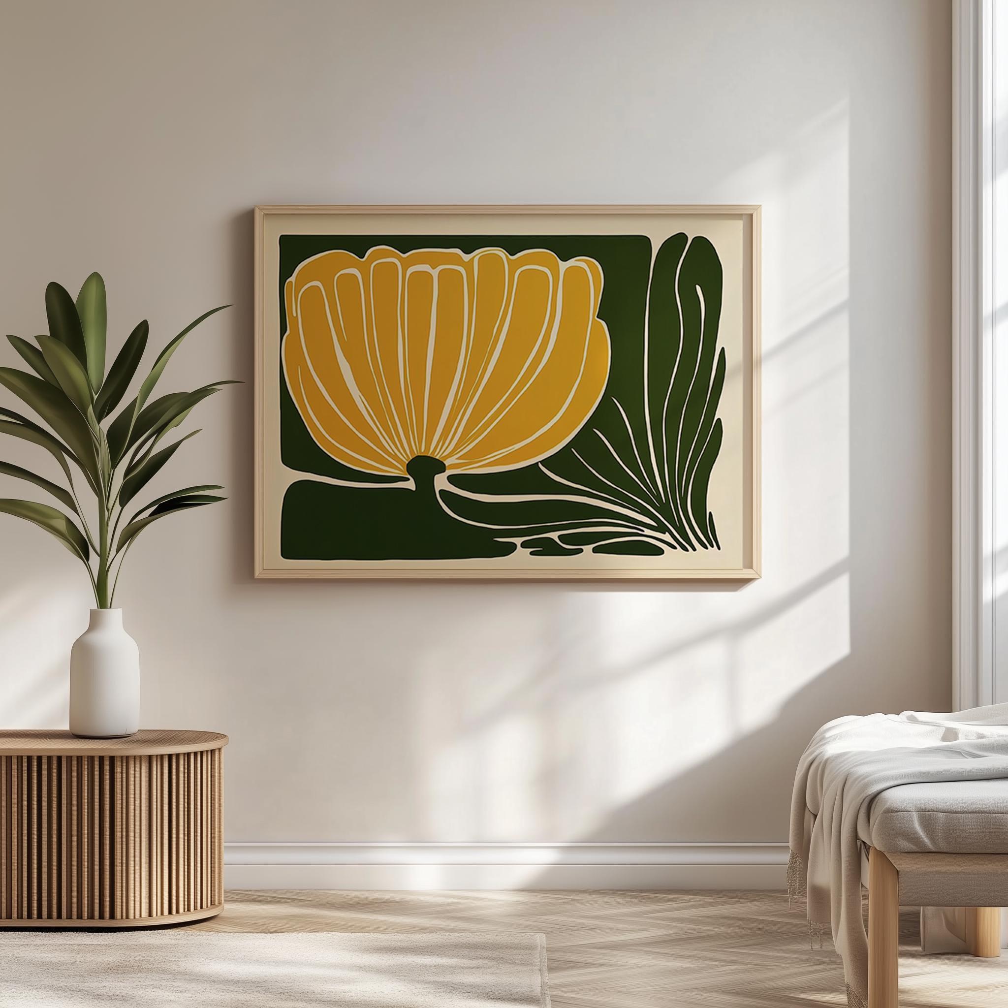 Abstract Floral Art Mid Century Flower Print Yellow Botanical Poster ...