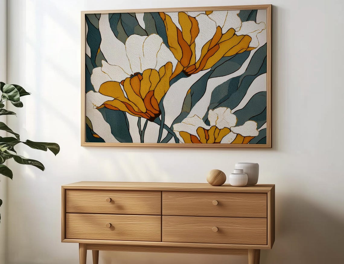 Botanical Wall Art Floral Teal Print Modern Flower Wall Art Abstract ...