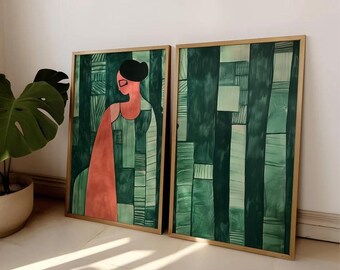 Abstract People Art Eclectic Wall Art Contemporary Print Trendy Home Decor Minimalist People Art Modern Abstract Painting Green Wall Art