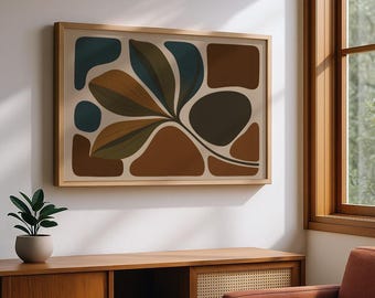 Mid Century Botanical Wall Art, Abstract Earth Tones Print