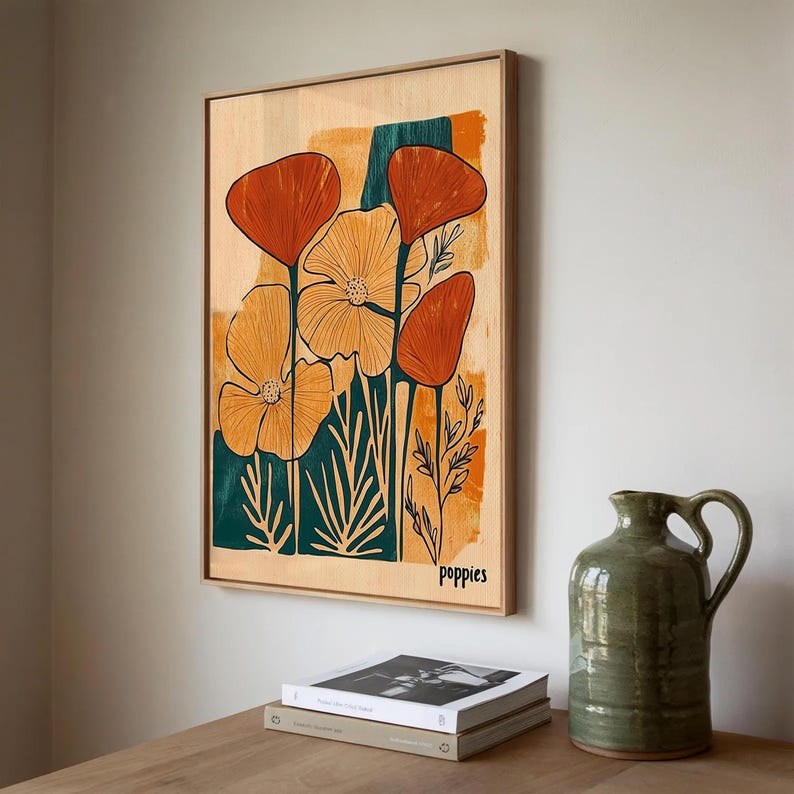 California Poppies Art Mid Century Modern Print Yellow Flower Art Cinco De Mayo Wall Art Matisse Style Botanical Wall Art Vintage Poppies image 7