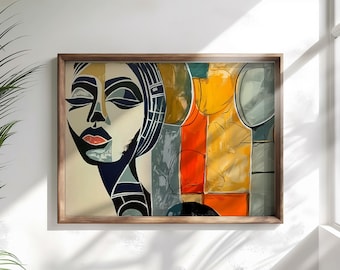 African Art Print Woman Face Art Print  African Painting African Queen Art Minimal Art Decor Modern Wall Art Afrocentric Wall Decor