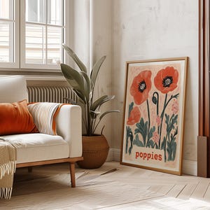 Poppy Wall Art Modern Botanical Print Vintage Poppy Decor Minimalist ...