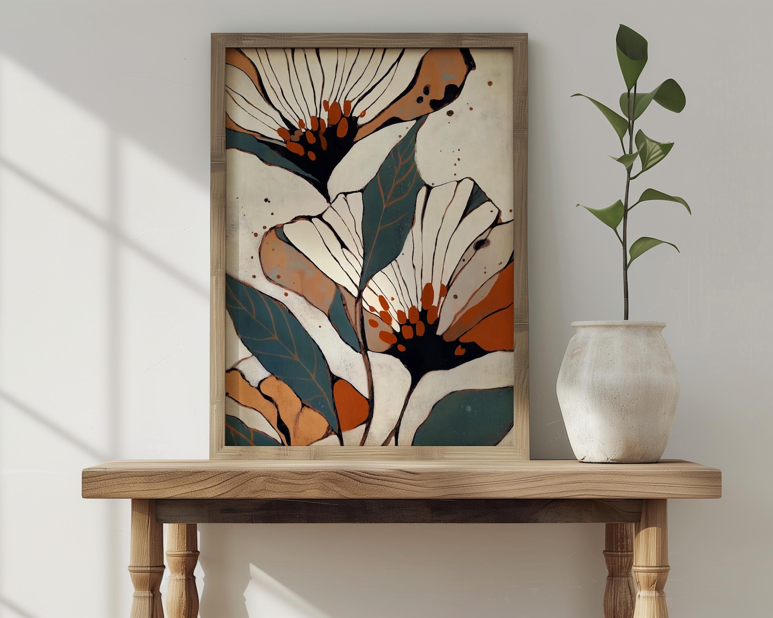 Abstract Botanical Wall Art Earth Tone Flower Print in Terracotta and ...