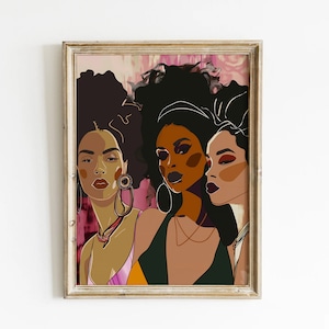 Arte con donne di colore, decorazione da parete per ragazza nera, poster astratto con donne, arte afroamericana, arte da donna di metà secolo, arte con donna africana, magia nera