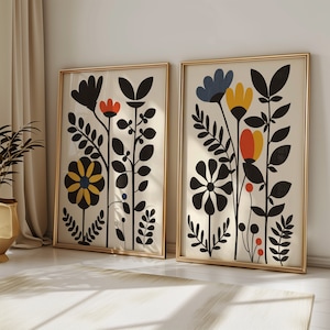 Scandinavian Art Norwegian Folk Art Floral Print Set of 2 Nordic Wall Art Bedroom Living Room Home  Decor Bedroom Art
