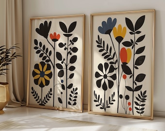 Scandinavian Art Norwegian Folk Art Floral Print Set of 2 Nordic Wall Art Bedroom Living Room Home  Decor Bedroom Art