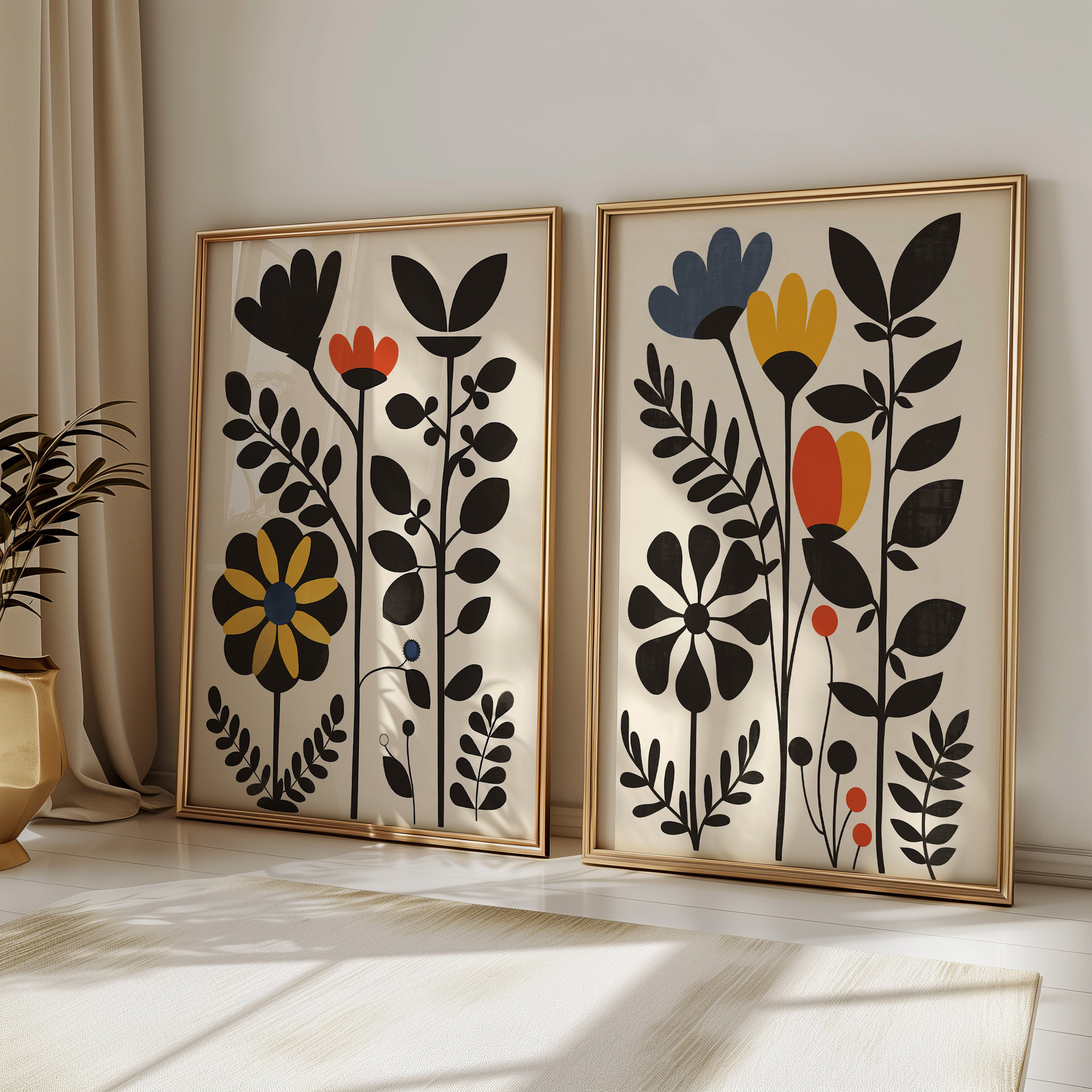 Scandinavian Art Norwegian Folk Art Floral Print Set of 2 Nordic Wall Art Bedroom Living Room Home  Decor Bedroom Art