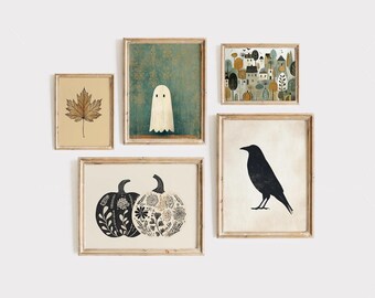 Halloween Wall Art Gallery Vintage Halloween Wall Decor Set Rustic Farmhouse Print Cozy Seasonal Gallery Art Scandi Autumn Art