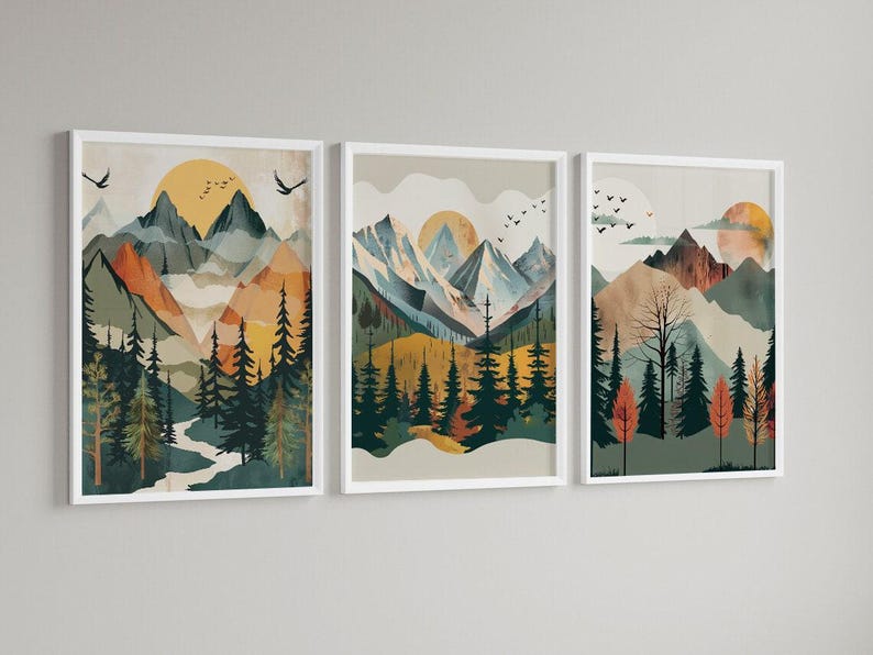 Boy Room Mountain Nursery Art Mountain Print Tree Nursery Decor Nursery Wall Art Adventure Theme Nursery Nordic Style Boys Room Prints image 7
