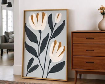 Impresión de arte floral abstracto, decoración de pared botánica, ilustración floral moderna