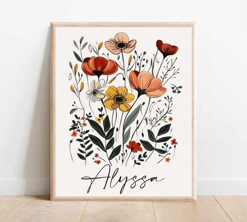Custom Wildflower Nursery Print Floral Name Nursery Wall Art Wild ...