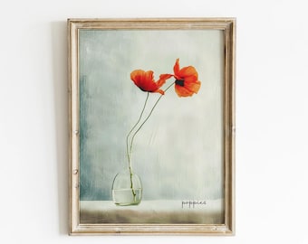 Poppy Art Print Botanical Print Poster Vintage Decor Minimalist Flower Print Bedroom Decor Poppy Art Print Poppy Painting Vintage Poppy